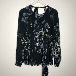 Reiss Robbie Blouse Floral Sheer Navy 12 NWT